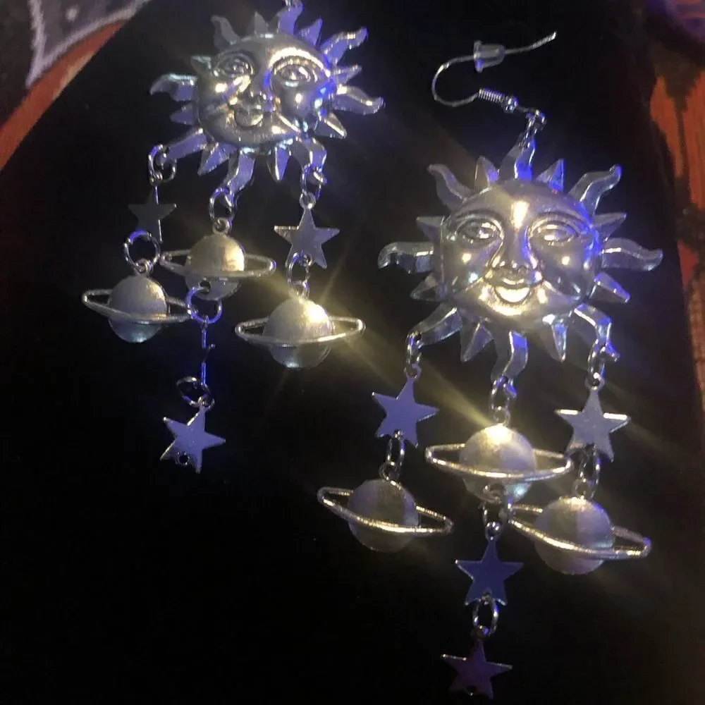 Celestial sun star solar system earrings super cute